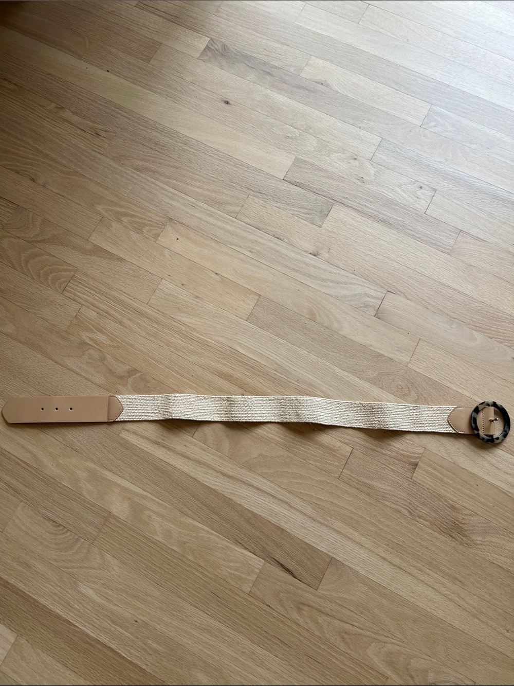 Woven Beige Women’s Belt with Round Buckle